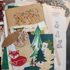 Junk Journal Kit Vintage textbook Ephemera forest trees cottagecore